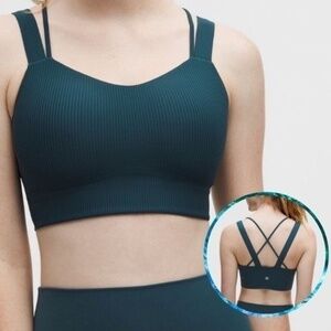 Lululemon Like a Cloud Ribbed Longline Bra D/DD Cup Indochine Blue size 10 NWT